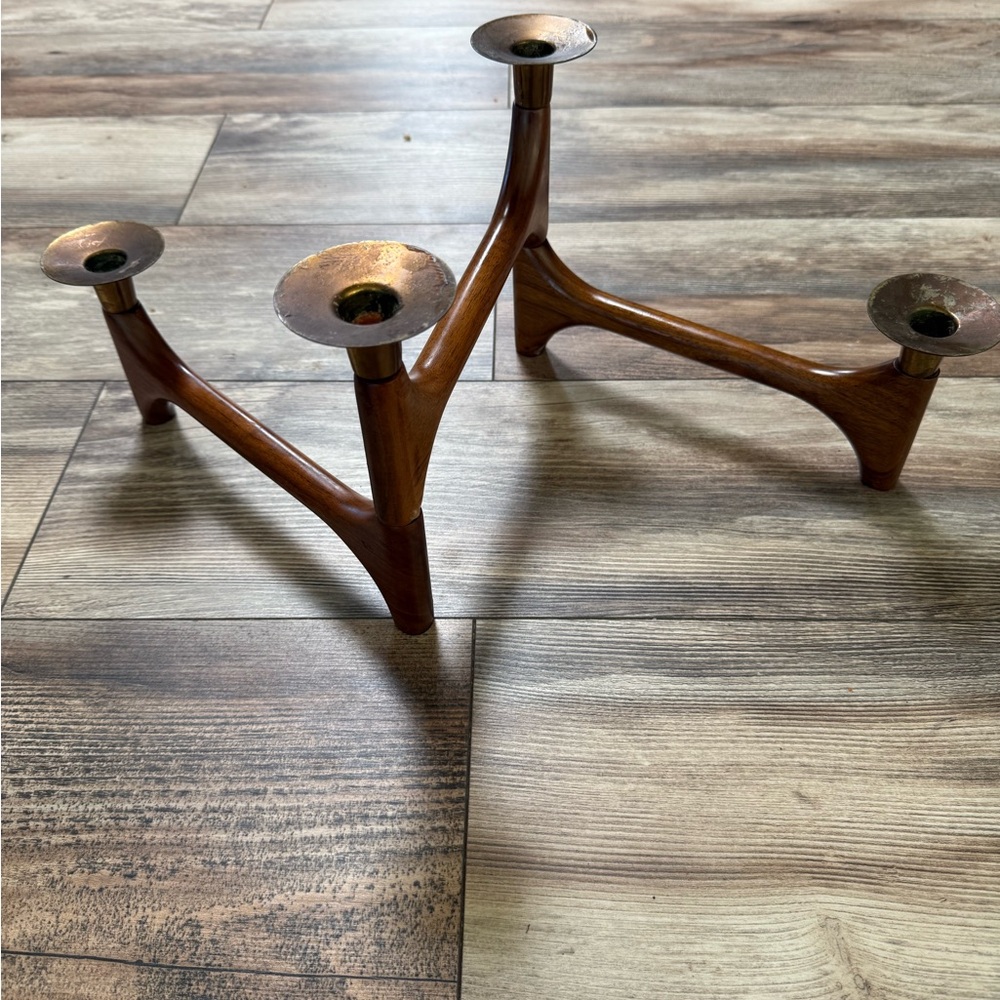 Mid-Century Danish Walnut & Brass Articulating Candle Holder - Picture 6 of 15